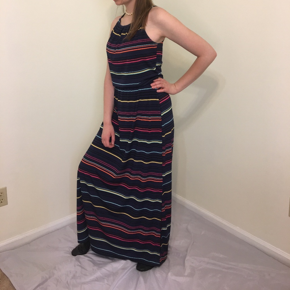 striped navy maxi Dress (accessories not included)